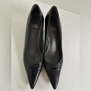 Stuart Weitzman Black Leather Pumps with Peep Hole, size 7